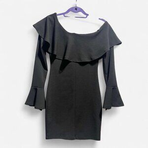 Privy Black off the shoulder black mini dress with ruffle neckline